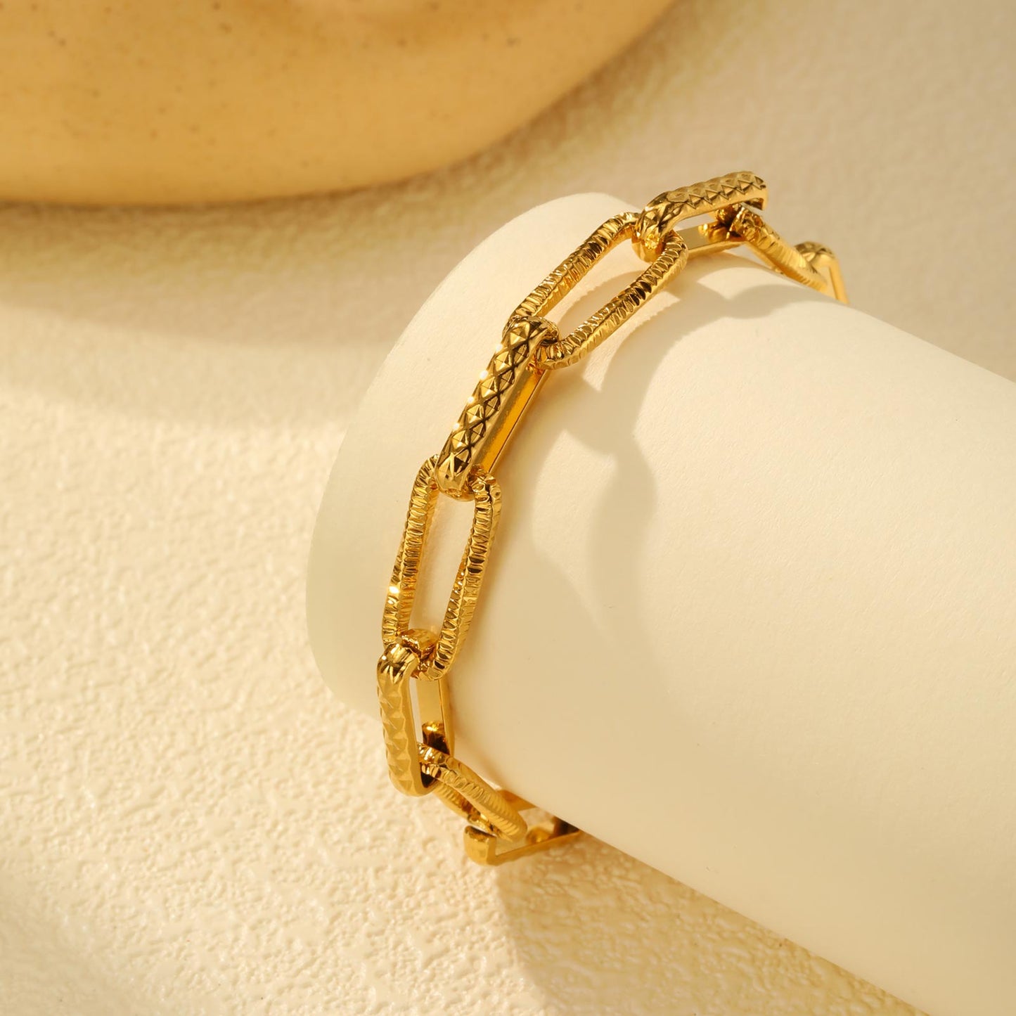 Textured Gold Link Chain Bracelet