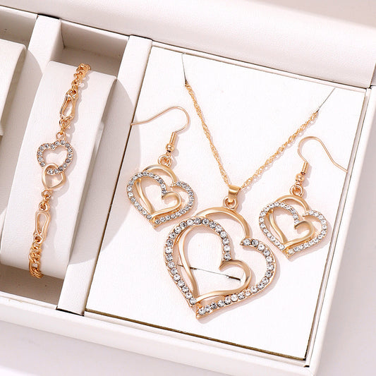 3pc Double Heart Crystal Jewelry Set