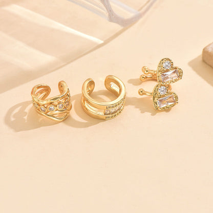 3pc Gold Crystal Cuff Earring Set