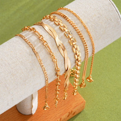 6pc Boho Cuban & Snake Chain Bracelet Set