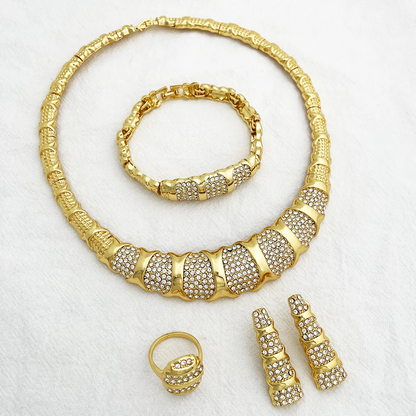18k Full Chunky Jewelry Set - Necklace, Bracelet, Earrings, Ring