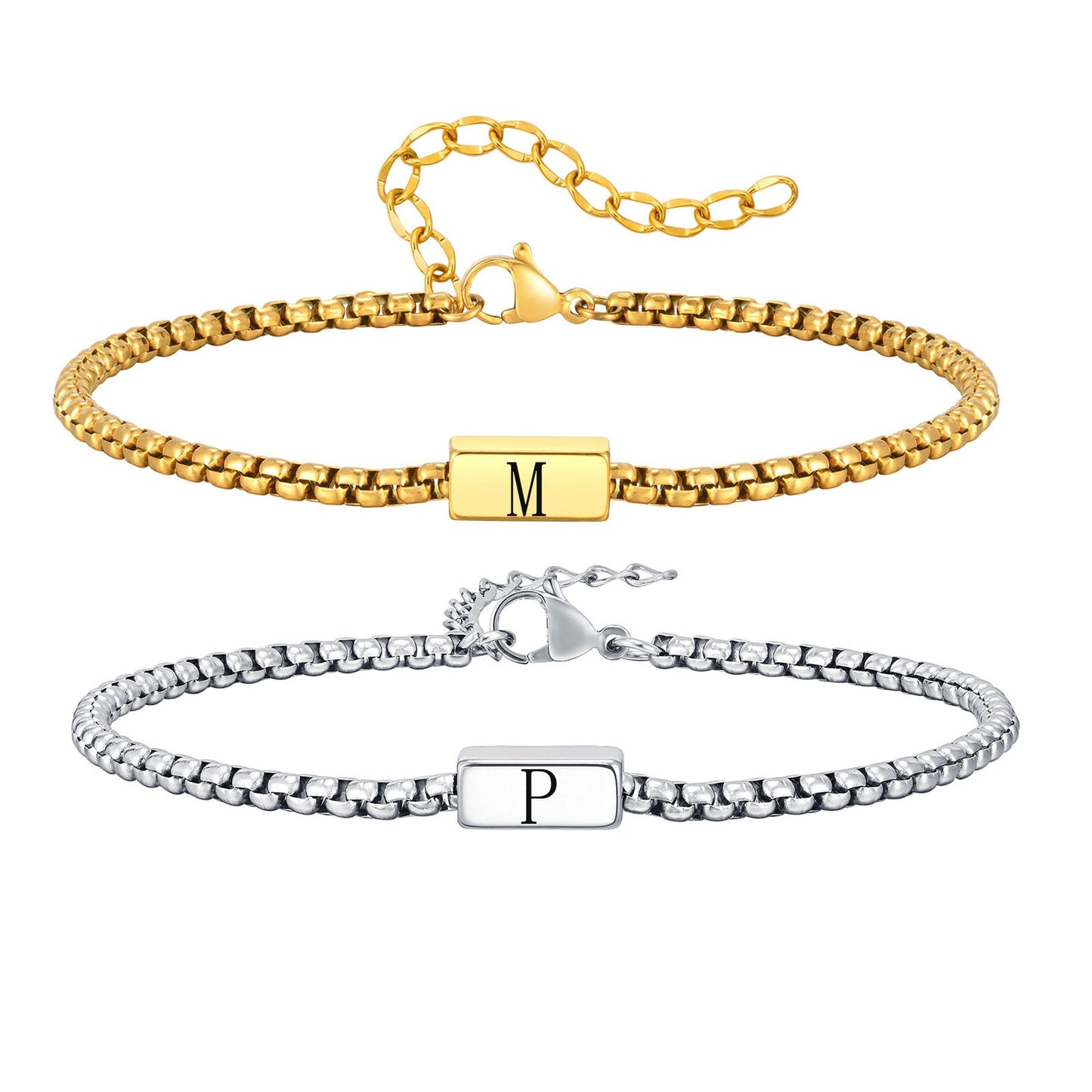 Gold Initial Box Chain Bracelet