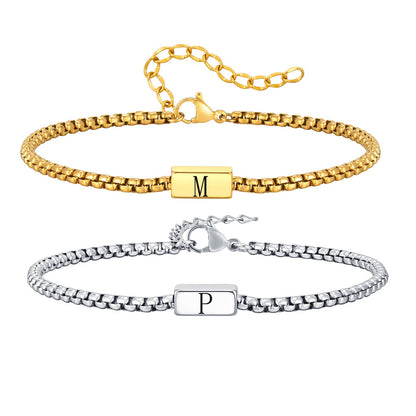 Gold Initial Box Chain Bracelet