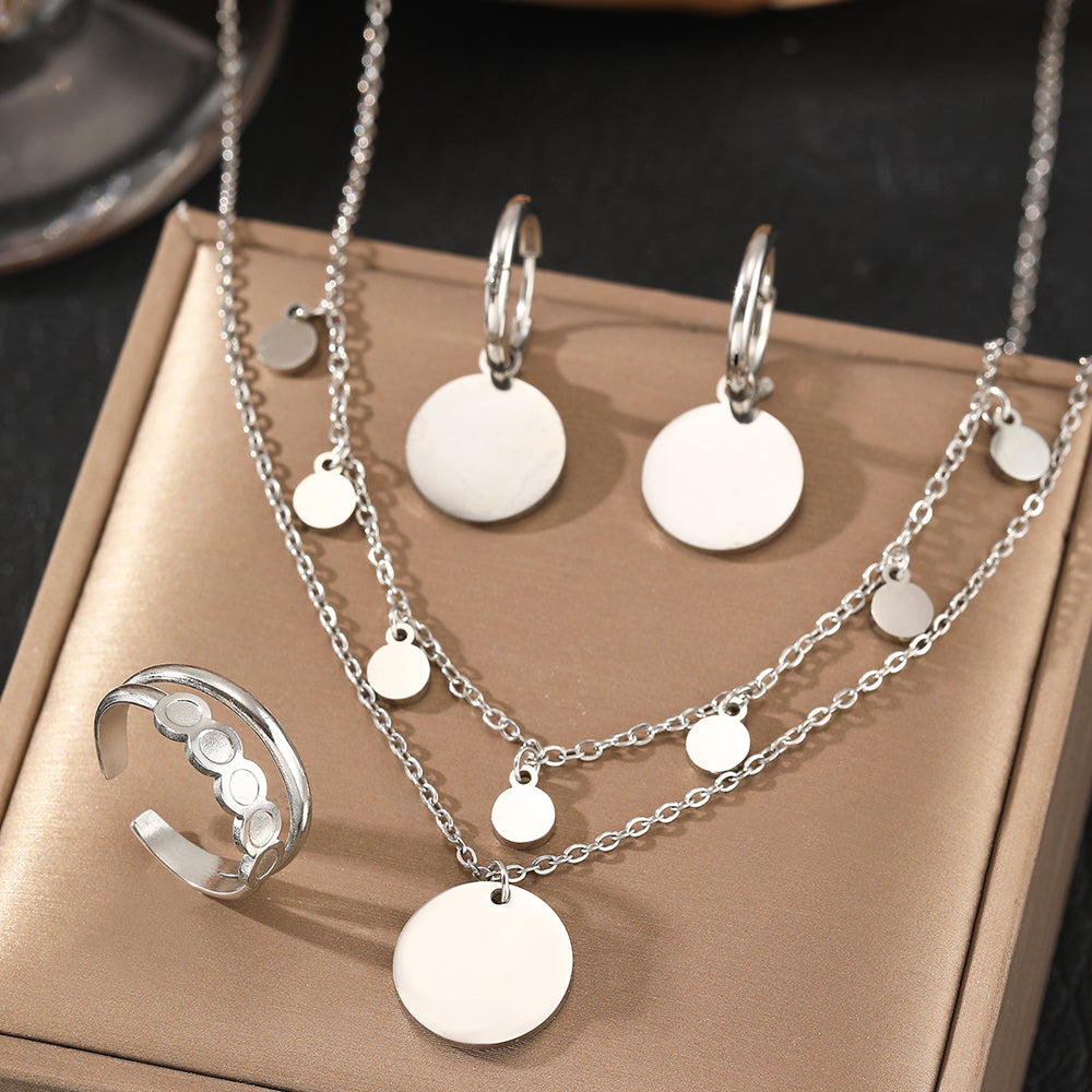 4pc Gold Disc Charm Jewelry Set