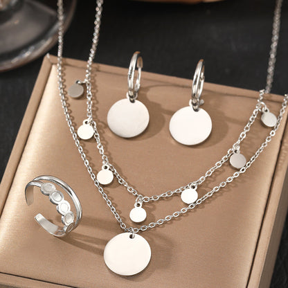 4pc Gold Disc Charm Jewelry Set