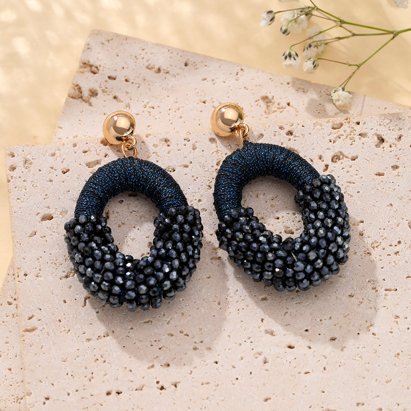 Beaded Gold Cluster Stud Earrings