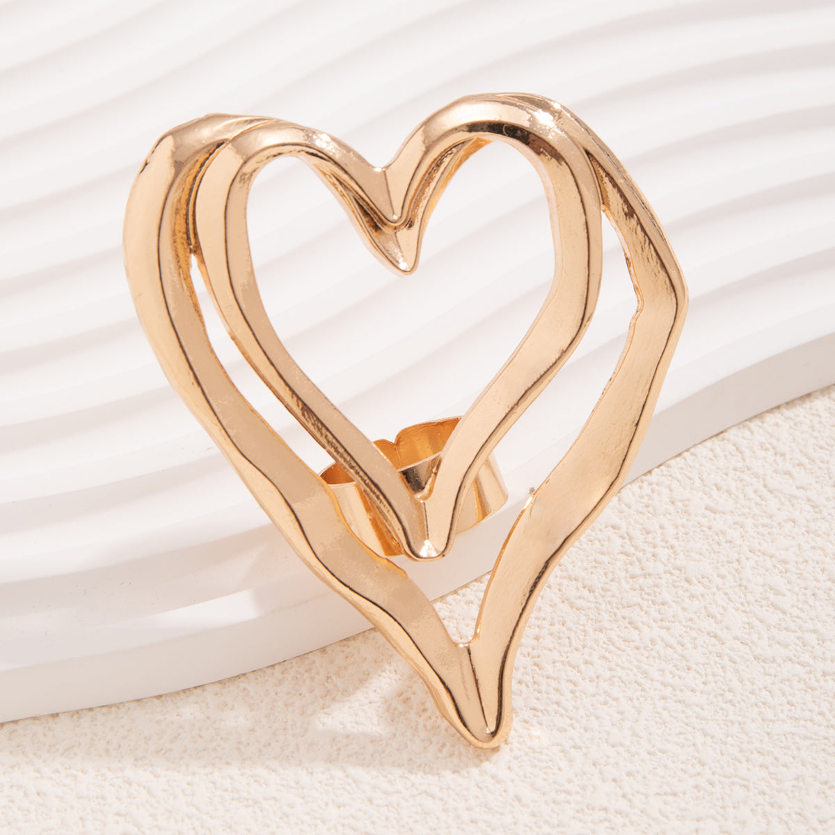 Bold Hollow Double Heart Ring