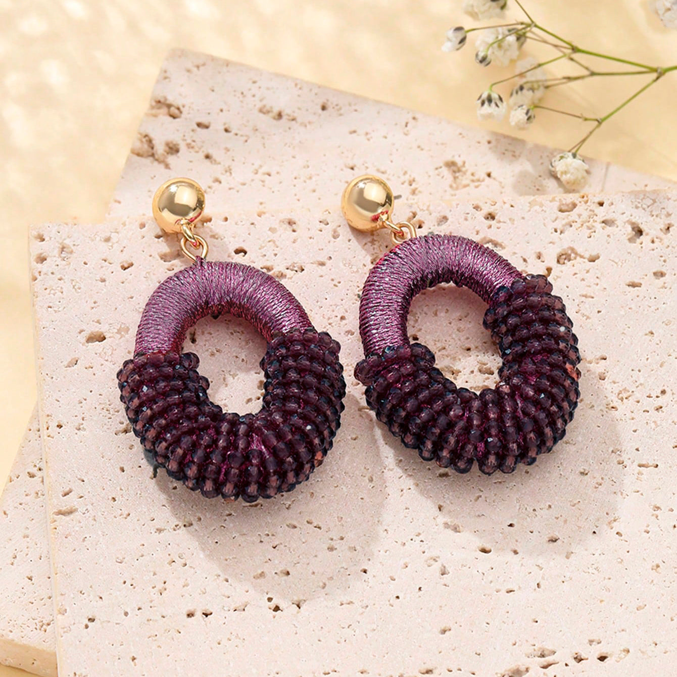 Beaded Gold Cluster Stud Earrings