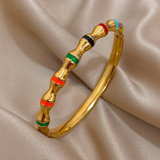 Rainbow Enamel Bamboo Bangle