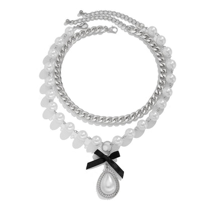 Pearl Water Drop Knot Choker Necklace