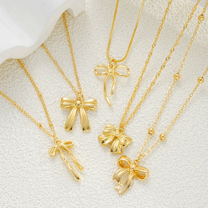 5pc Layered Bow Charm Necklace Set