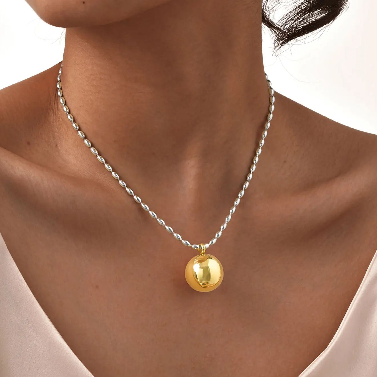 Two-Tone Ball Pendant Necklace