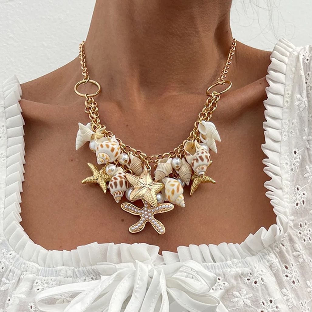 Boho Starfish & Shell Pendant Necklace