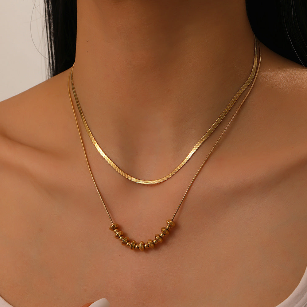 2pc Gold Herringbone and Bead Necklace Set