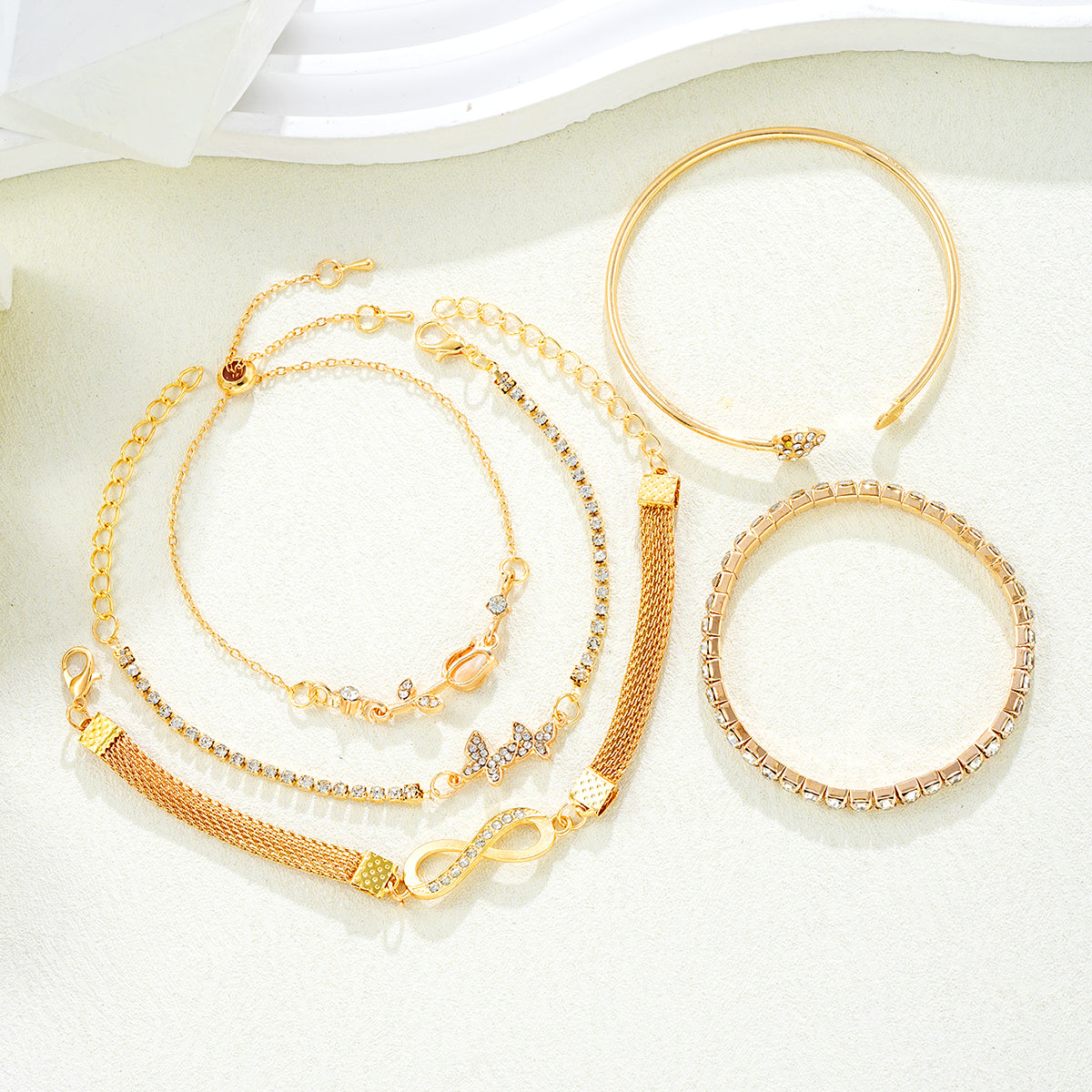 5pc Gold Butterfly & Heart Bracelet Set