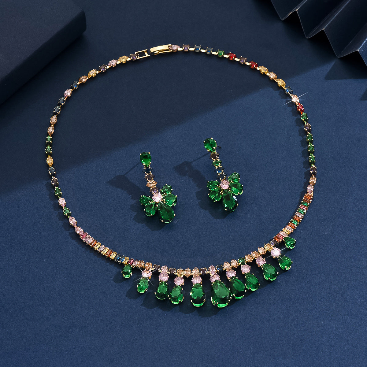 3pc Green Zircon Water Drop Jewelry Set