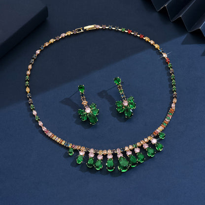 3pc Green Zircon Water Drop Jewelry Set