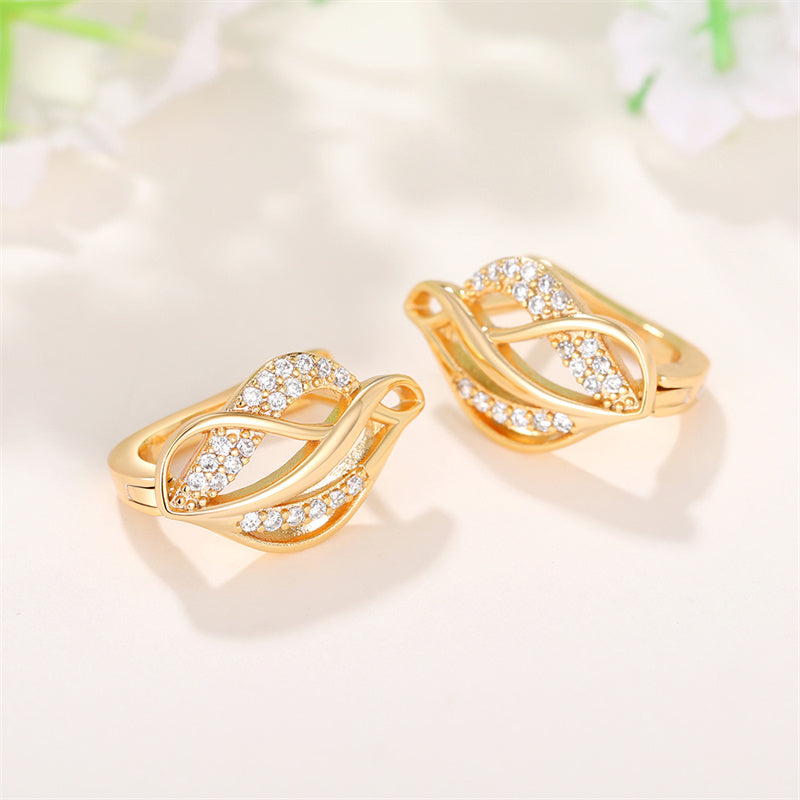 Twist Leaf Crystal Hoop Earrings