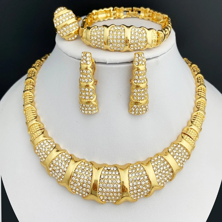 18k Full Chunky Jewelry Set - Necklace, Bracelet, Earrings, Ring