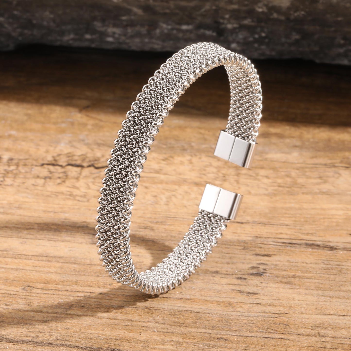 Gold Mesh Textured Cuff Bracelet