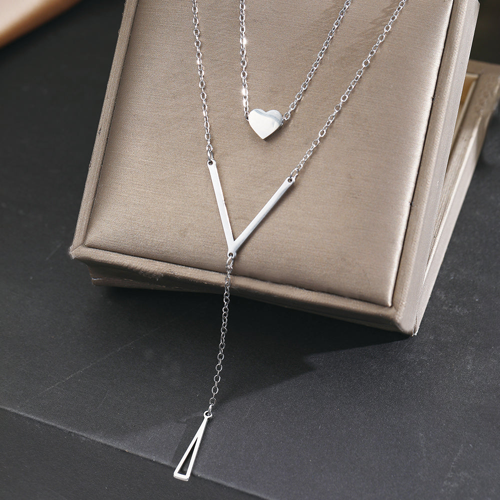 Heart & V Bar Layered Necklace