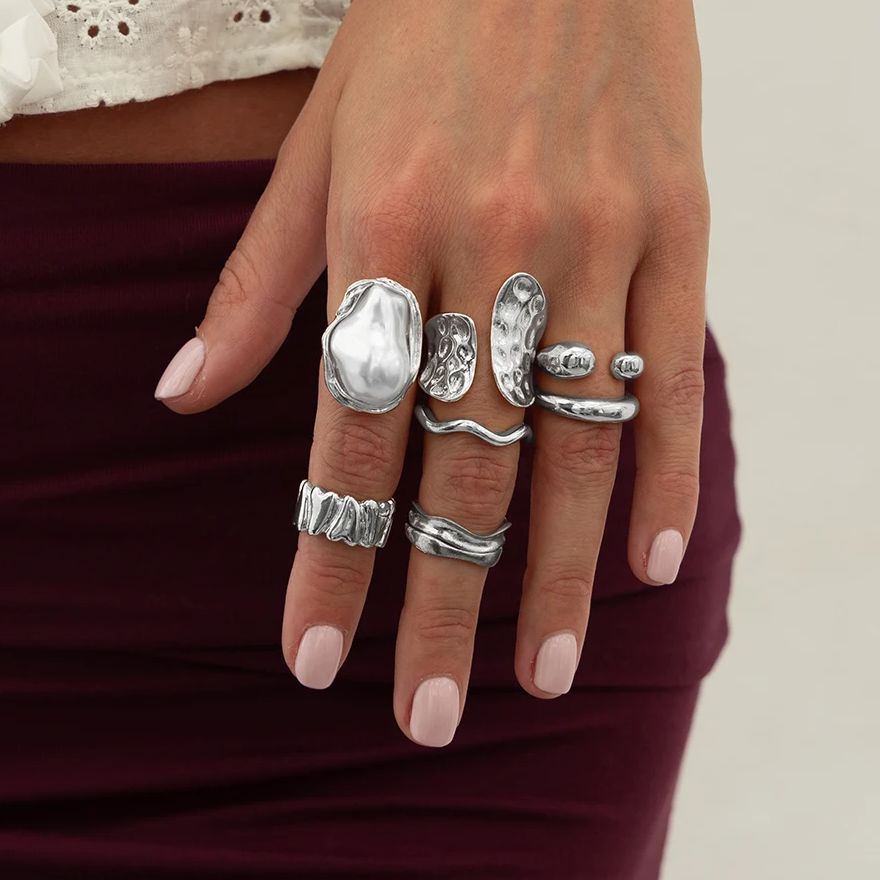 7pc Baroque Pearl Chunky Ring Set