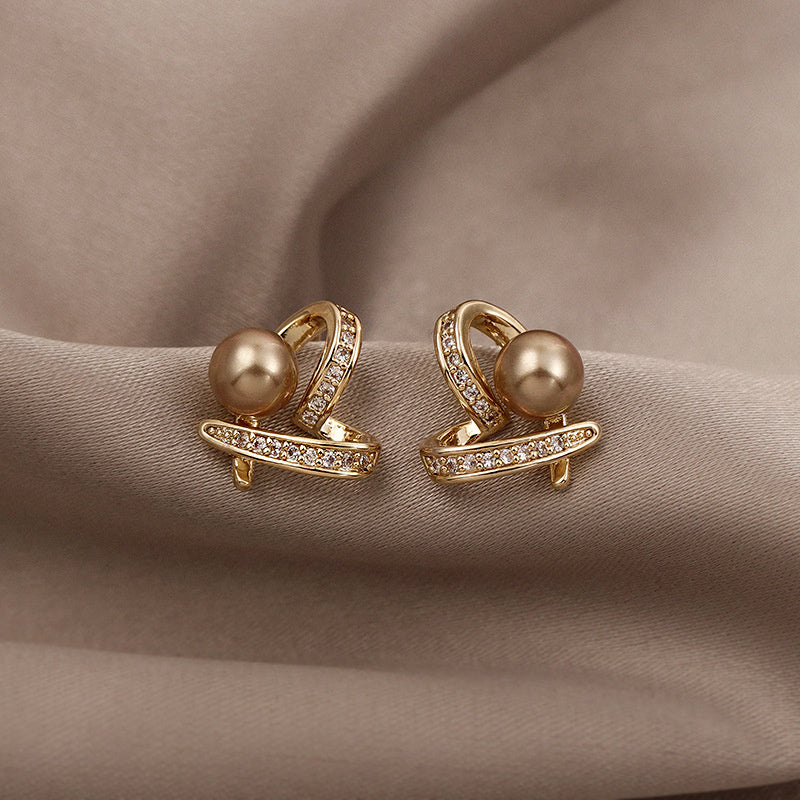 Gold Pearl Accent Stud Earrings