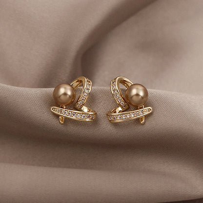 Gold Pearl Accent Stud Earrings