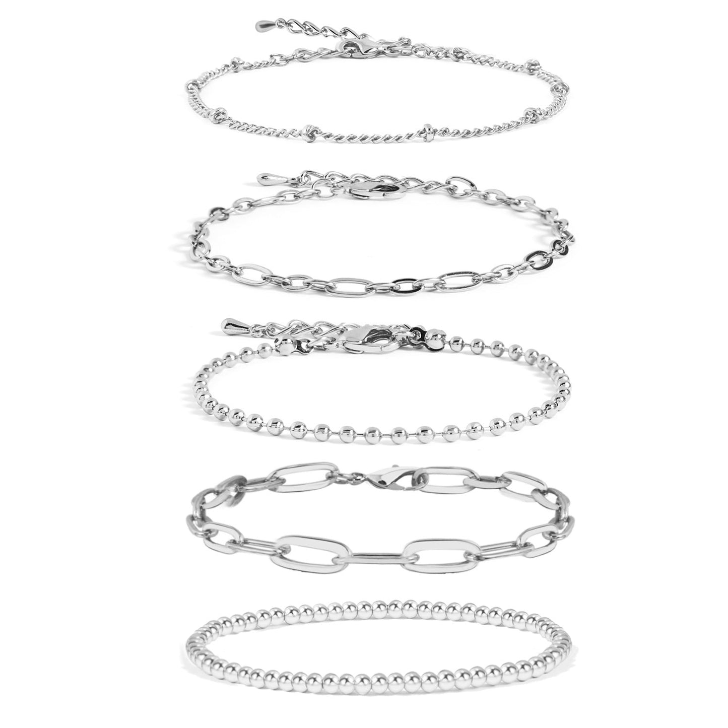 5pc Mixed Chain & Bead Bracelet Set