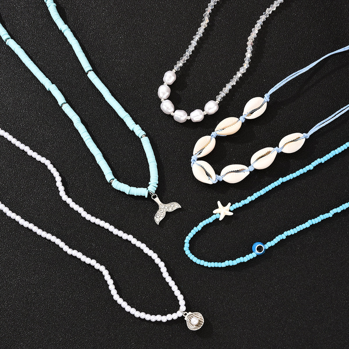 5pc Boho Shell & Bead Necklace Set