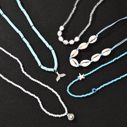 5pc Boho Shell & Bead Necklace Set