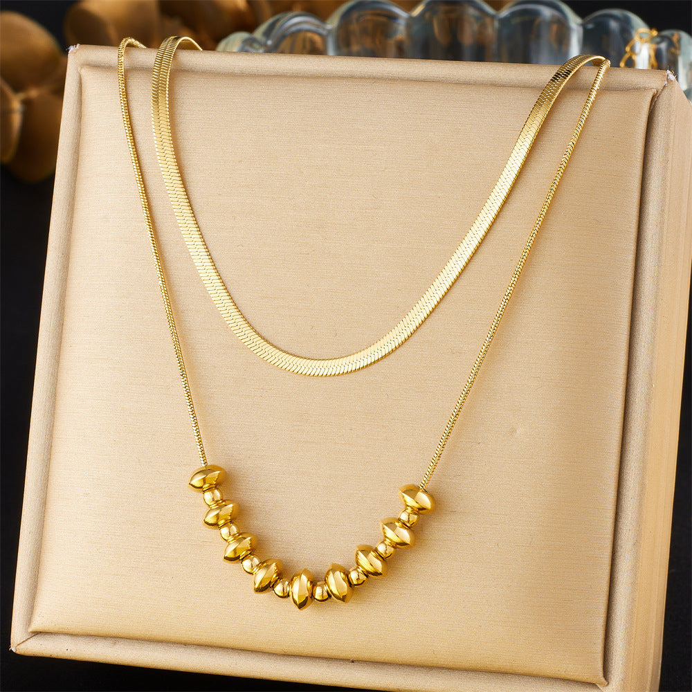 2pc Gold Herringbone and Bead Necklace Set