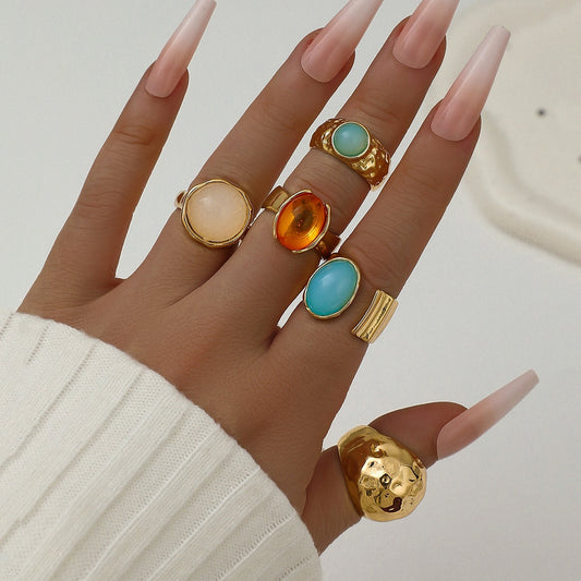 5pc Retro Gold Ring Set