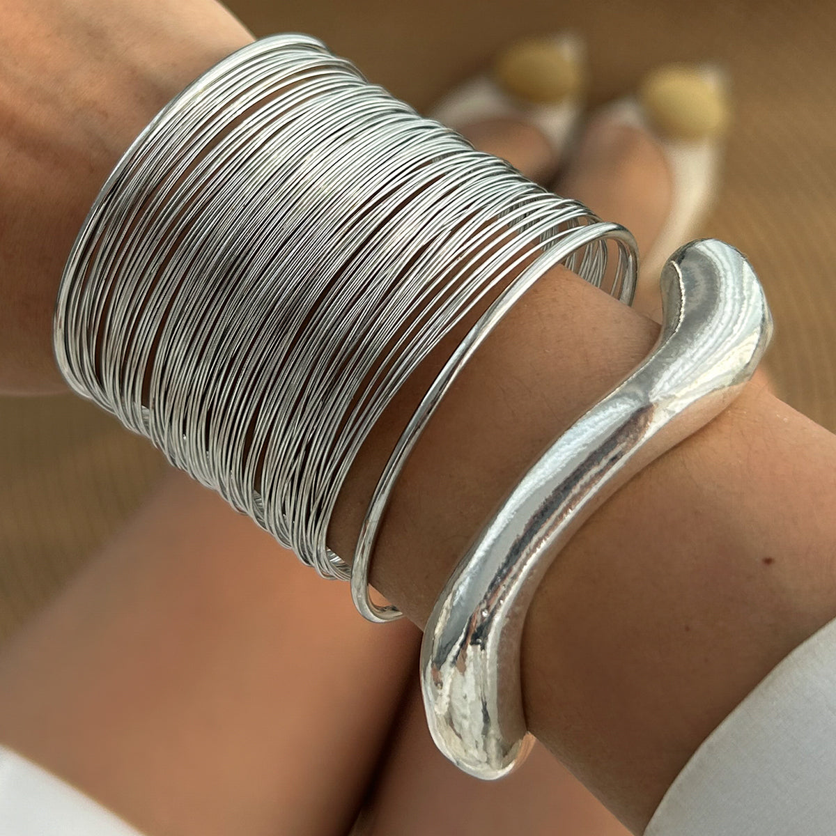 Multilayer Wire Wave Cuff Bracelet