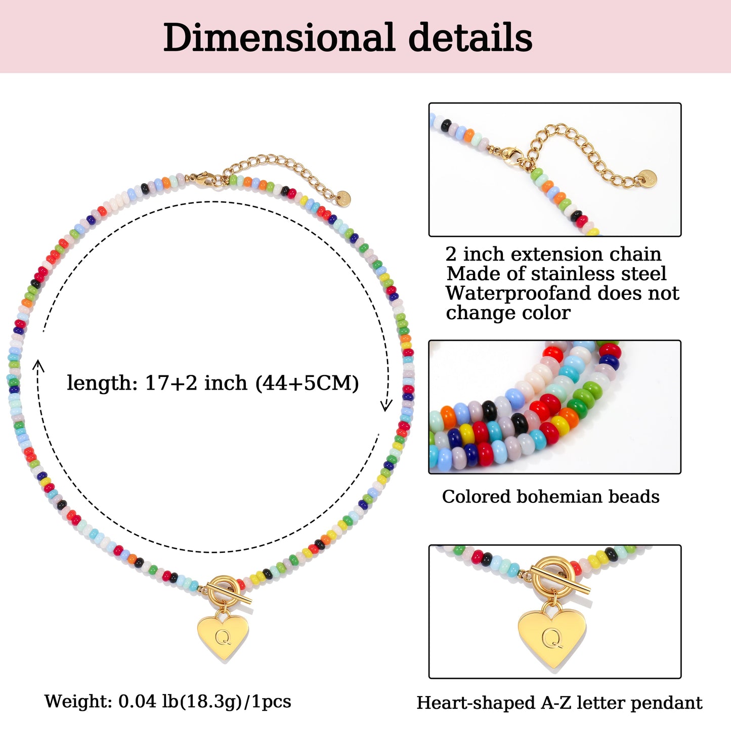 Beaded Heart Initial Pendant Necklace