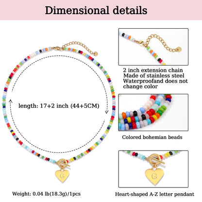 Beaded Heart Initial Pendant Necklace