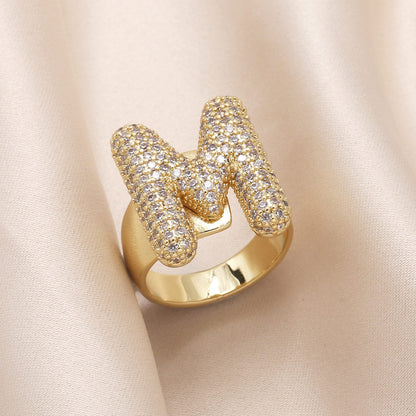 Gold Bubble Letter Initial Ring