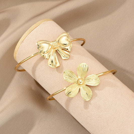 2pc Bow and Flower Bangle Set