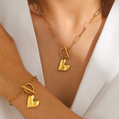 2pc Chunky Heart Charm Jewelry Set
