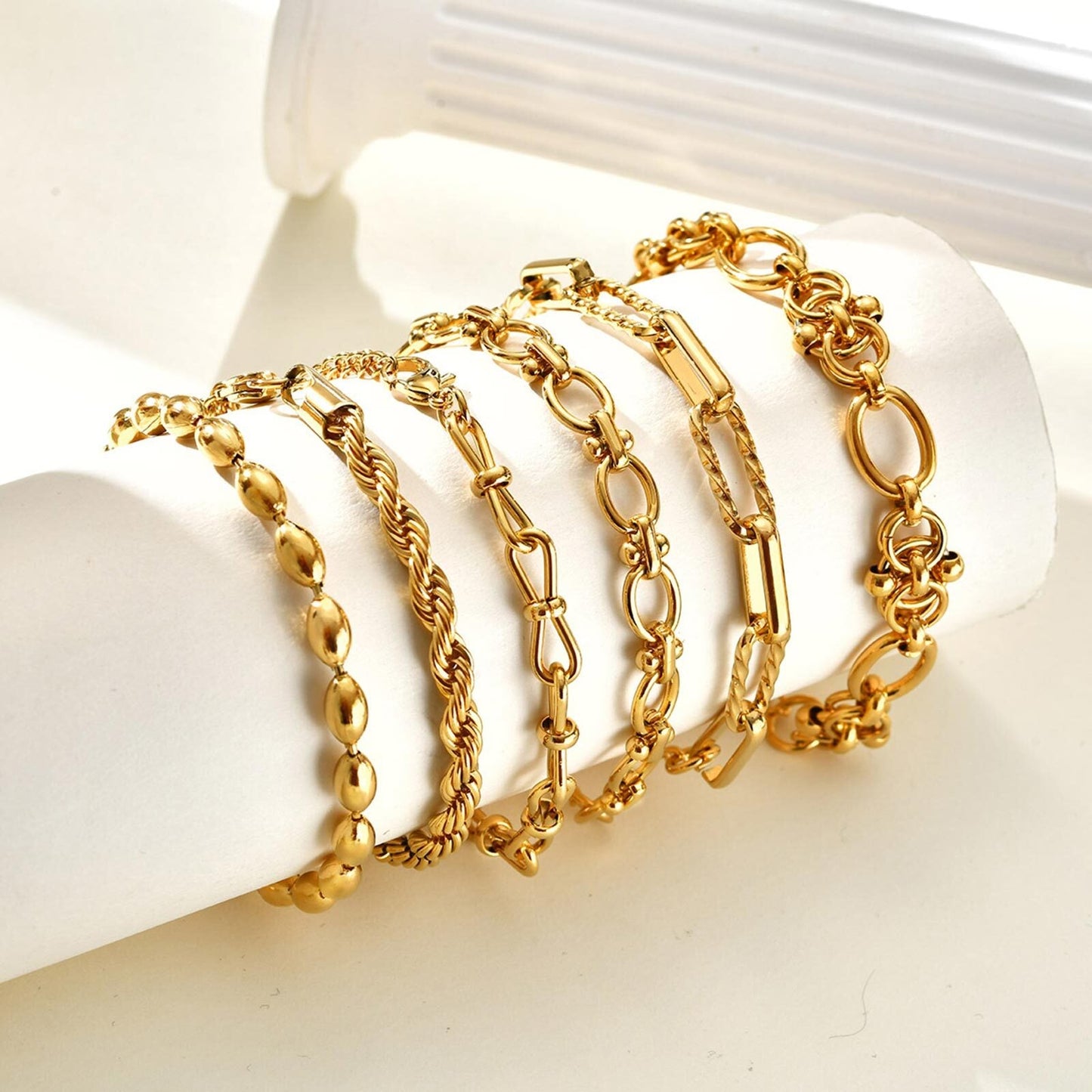 6pc Textured Gold Chain Bracelet Set