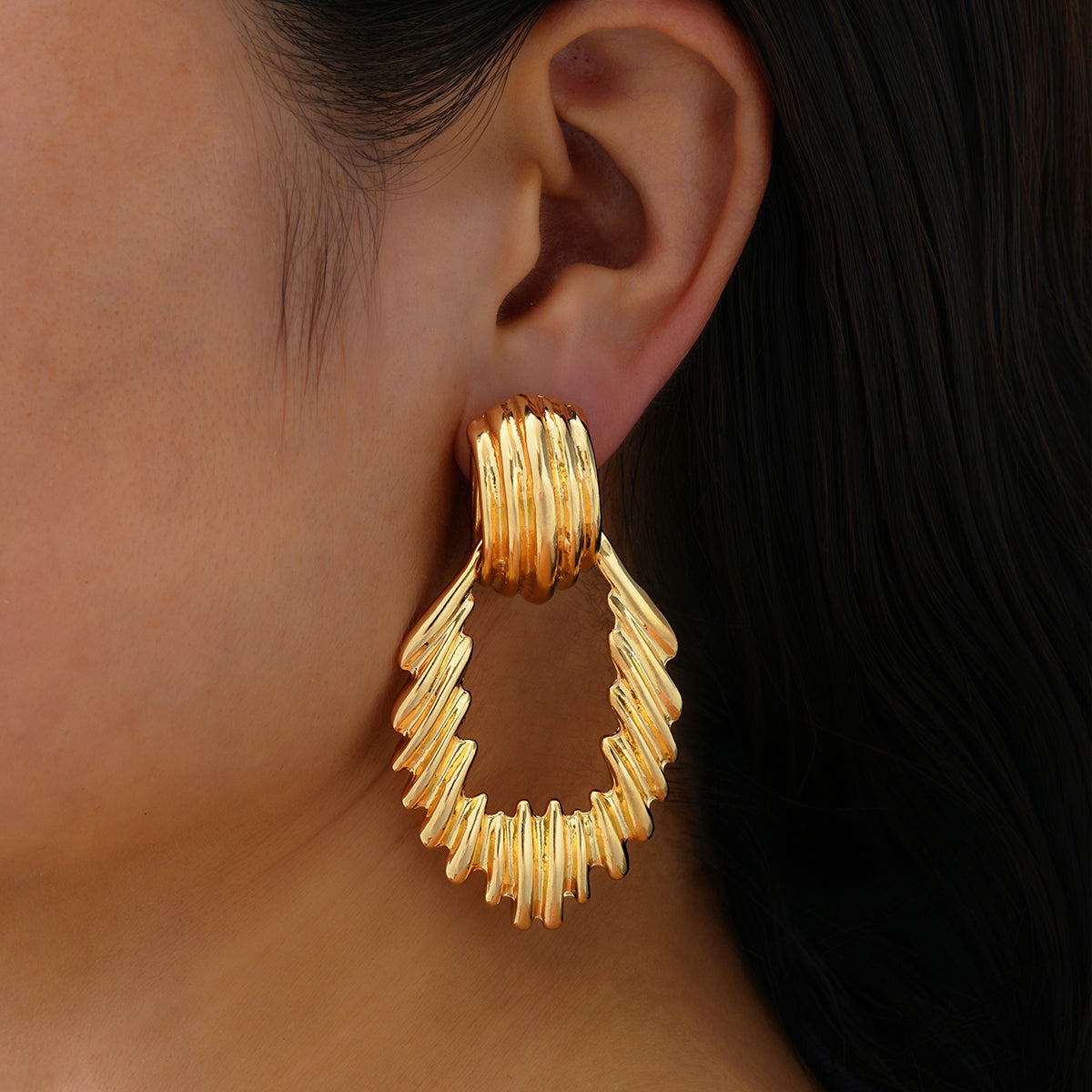 Textured Gold Teardrop Statement Earrings