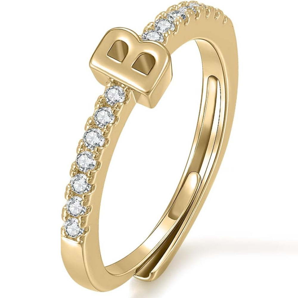 Gold Initial Letter Adjustable Ring