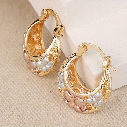 Tri-Color Floral Hoop Earrings