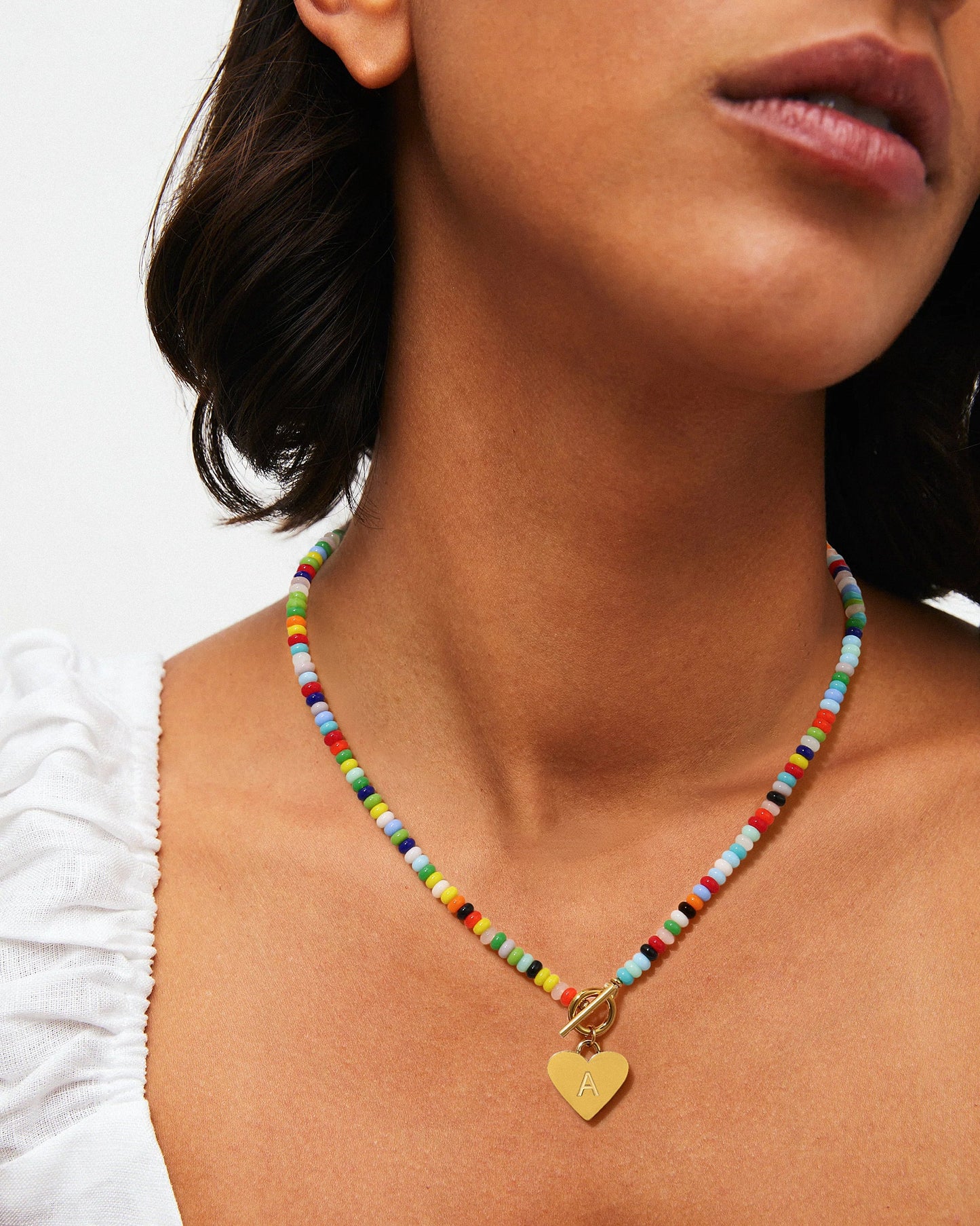 Beaded Heart Initial Pendant Necklace