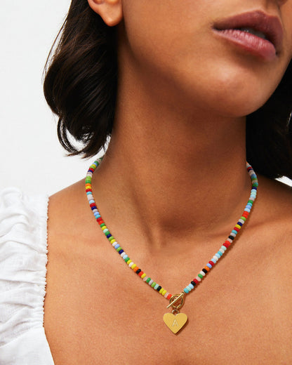 Beaded Heart Initial Pendant Necklace
