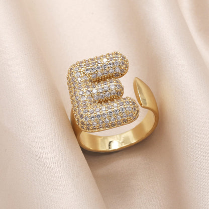 Gold Bubble Letter Initial Ring