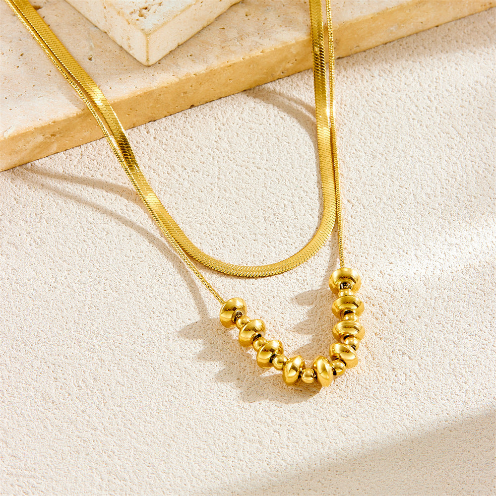 2pc Gold Herringbone and Bead Necklace Set