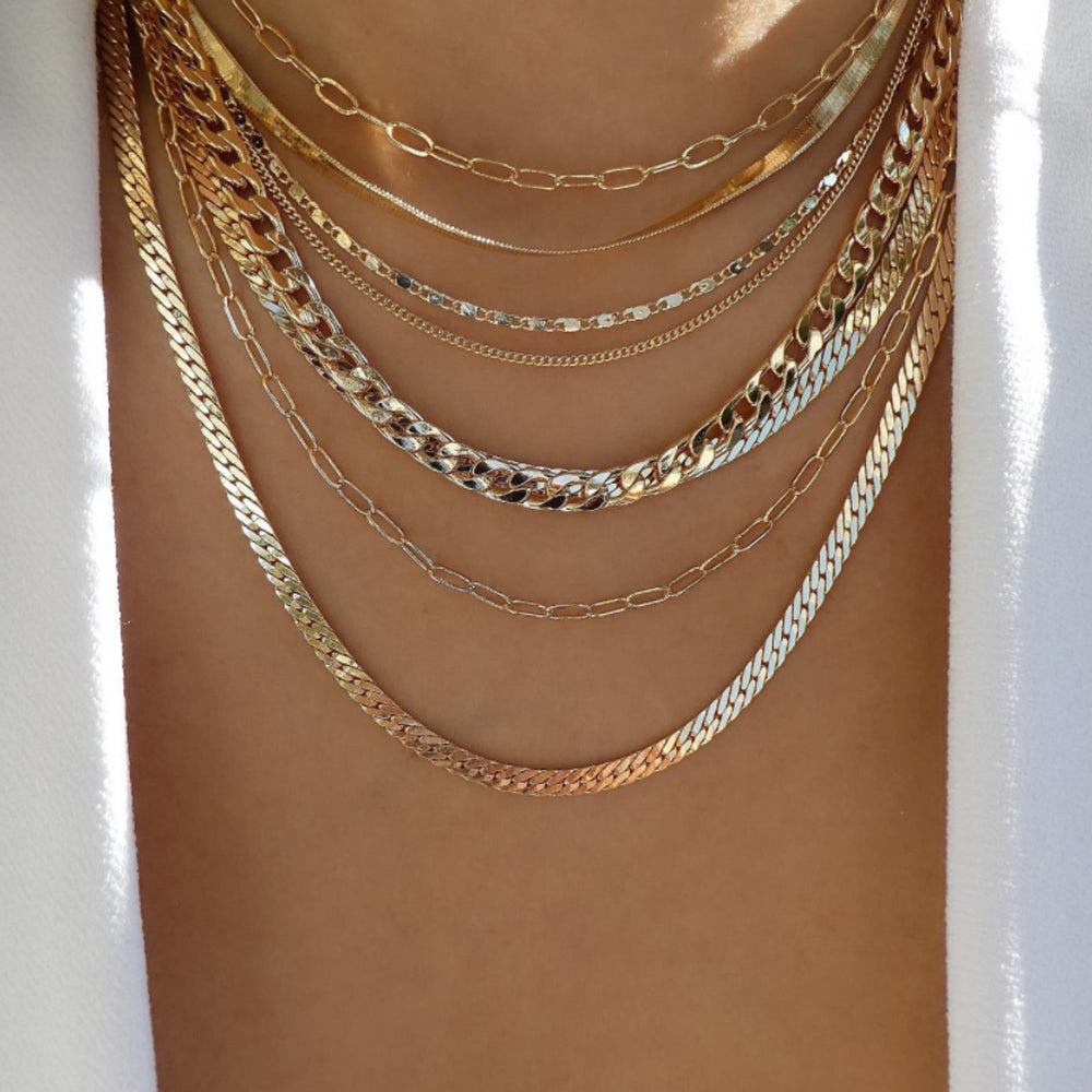 7pc Layered Gold Chain Necklace Set