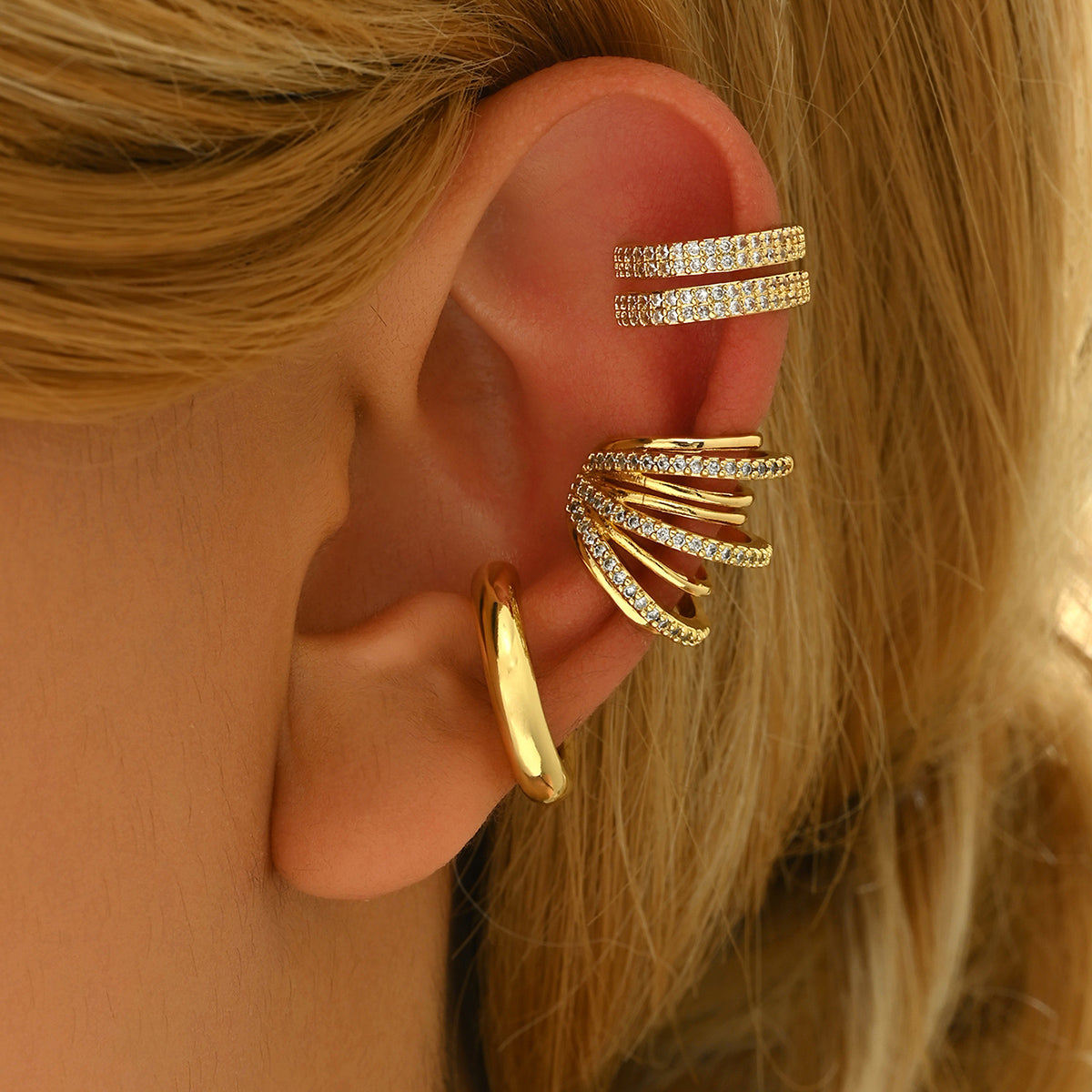 3pc Bold Cuff Earring Set