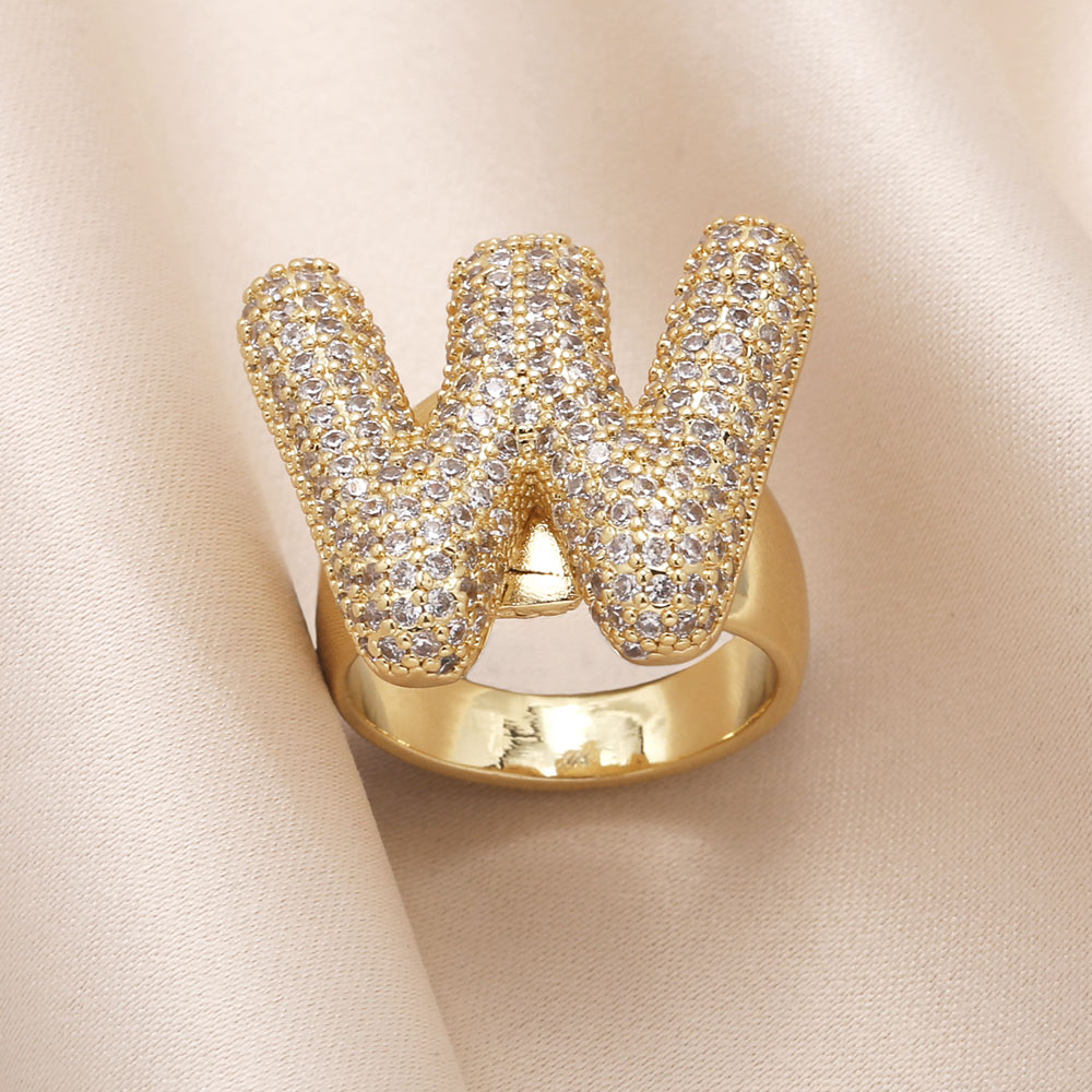 Gold Bubble Letter Initial Ring